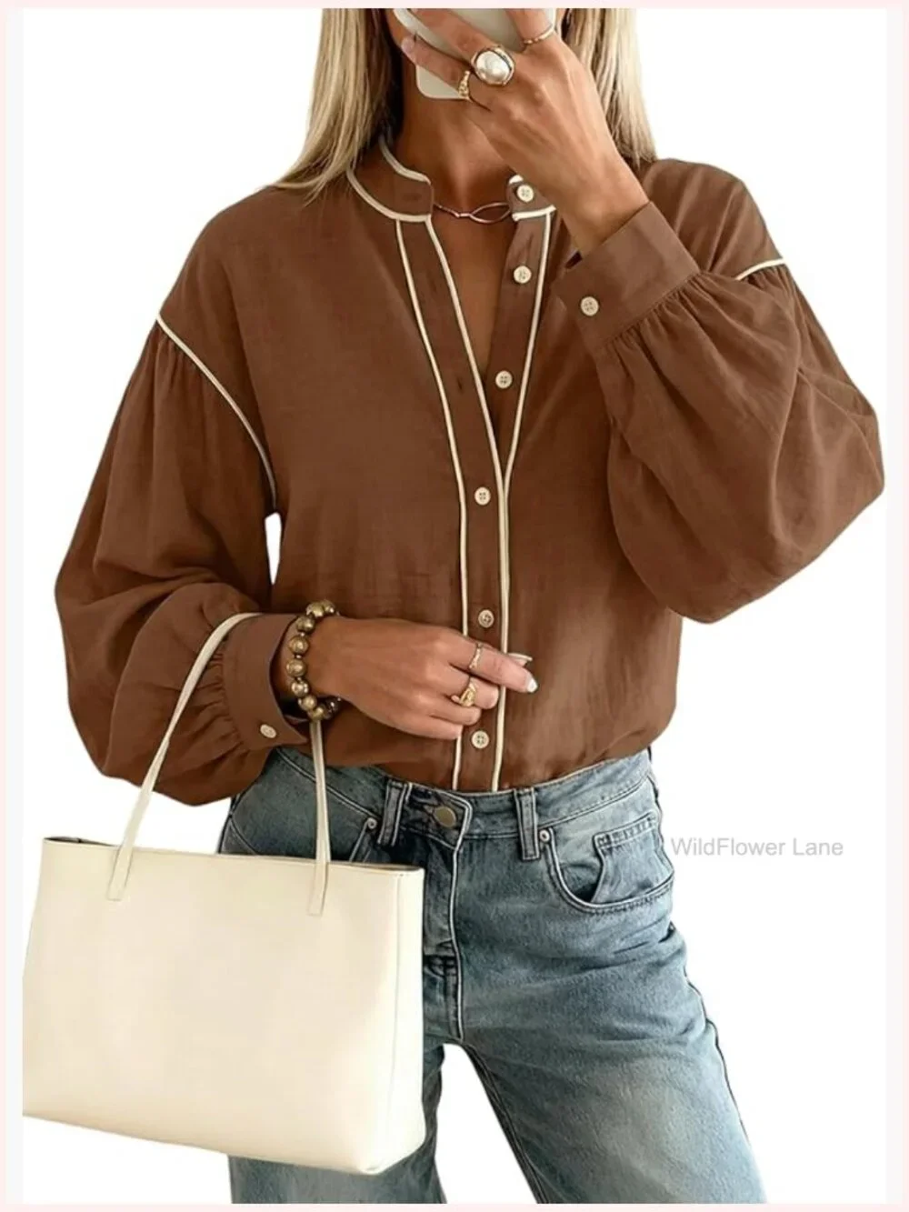 Women's Button Down Shirt Long Sleeve Casual Blouse Top - Picture 1 of 7